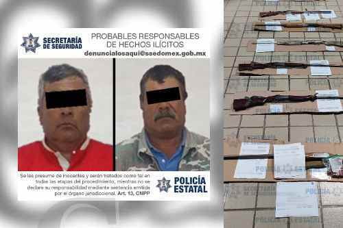 Por disparar al aire, detienen a dos hombres en Ixtlahuaca; tenían 7 escopetas en su poder